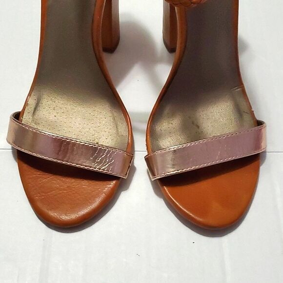 Michael Antonio Almond & Metallic Gold Chunky Heeled Strappy Sandals - Picture 3 of 15